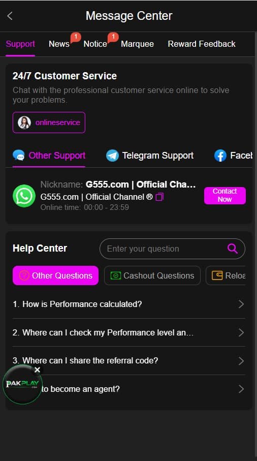 G555 game Customer Support